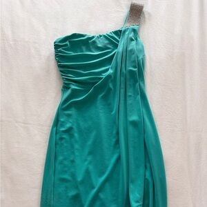 Le Chateau Turquoise One Shoulder Dress